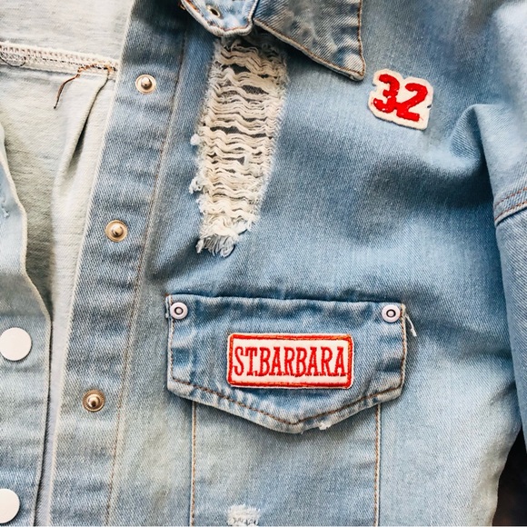 UNIQUE VINTAGE DECORATED DENIM SHACKET SIZE S/M - Picture 5 of 7